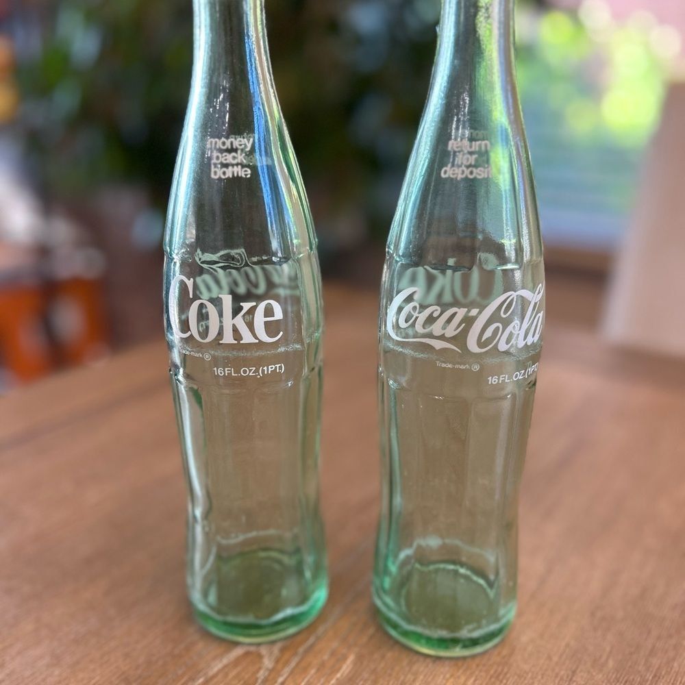 2 Iconic Vintage Coca Cola Green Bottles - Colorado Springs CO and Pierre SD